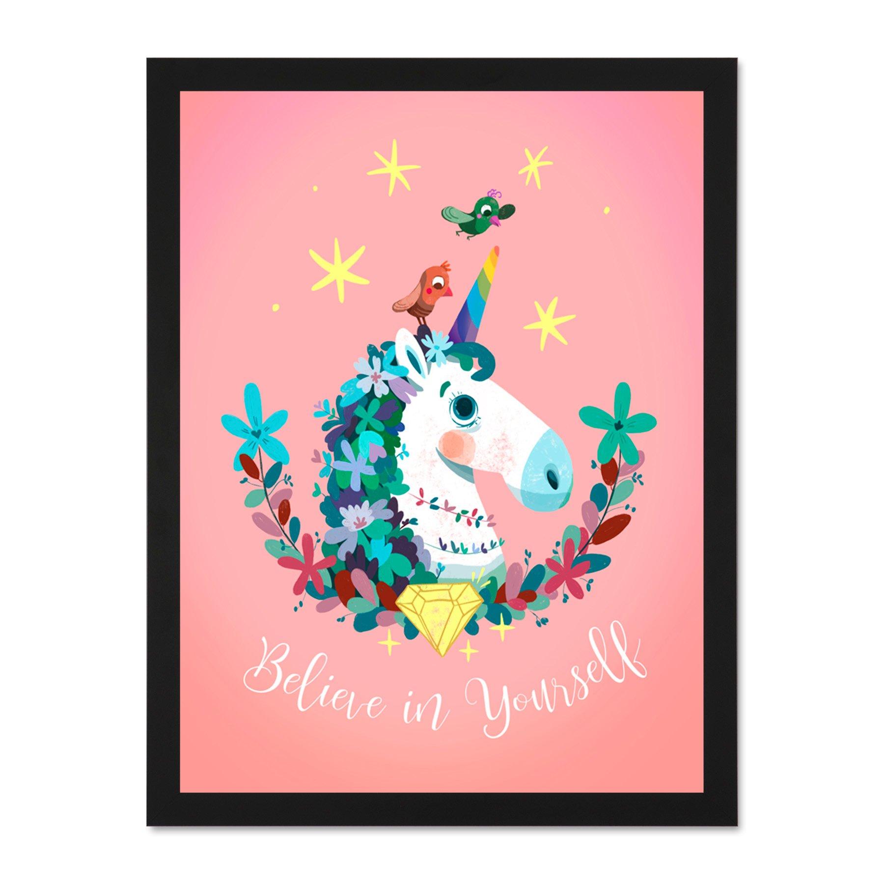 Unicorn Believe In Yourself Wall Large Framed Wall Decor Art Print