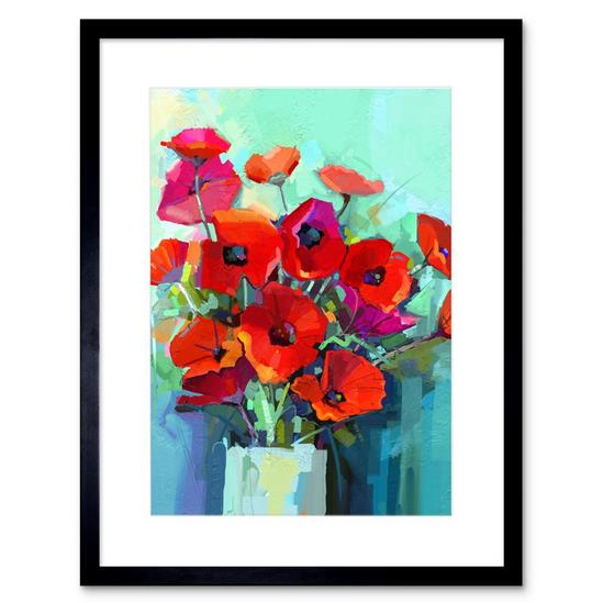 Artery8 Wall Art Print Flowers Red Bouquet Vase Art Framed 9x7 inch 1