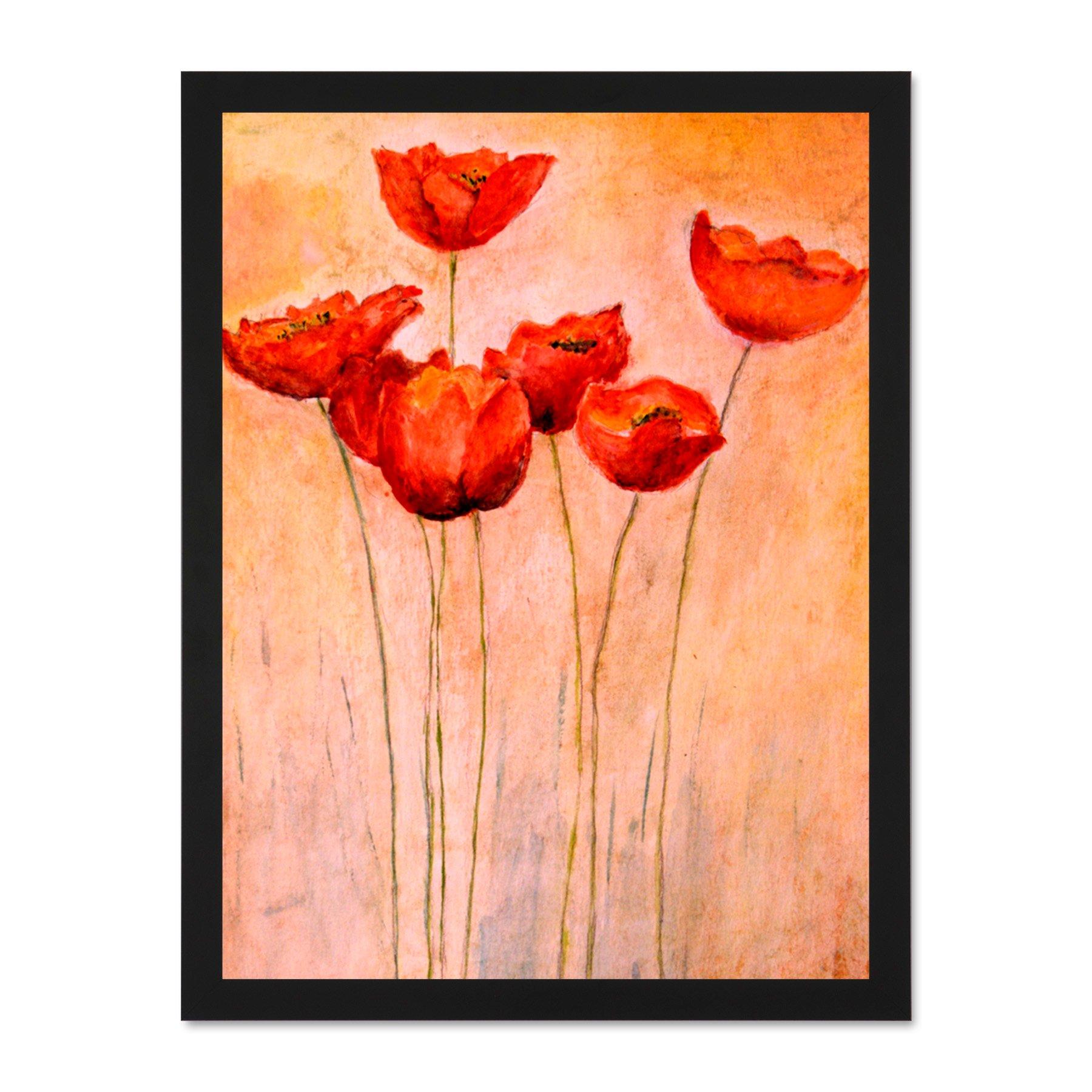 Flower Red Poppies Painting Large Large Framed Wall Decor Art Print