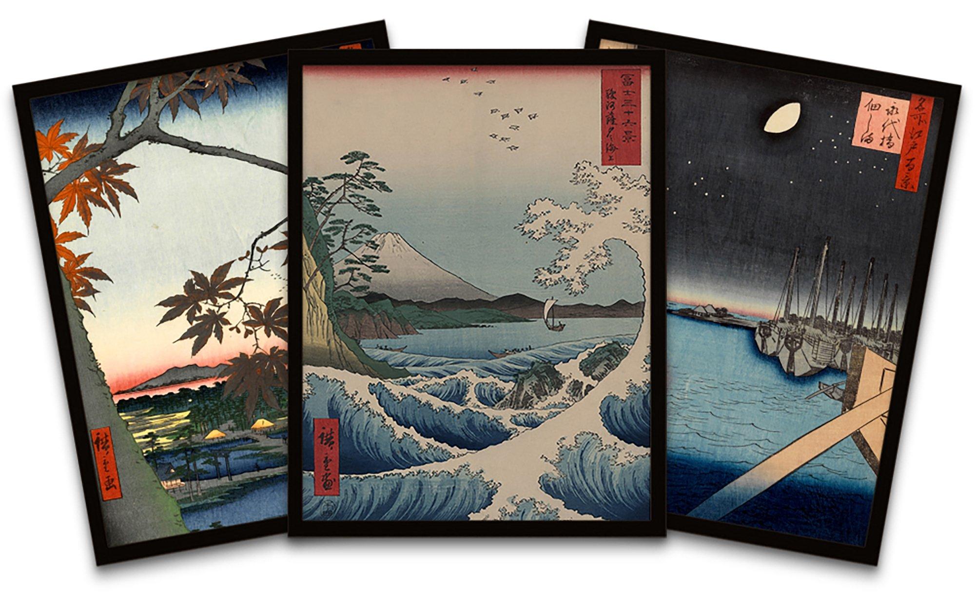 Japan Woodblock Utagawa Framed Wall Art Print Poster Home Decor Premium Pack of 3