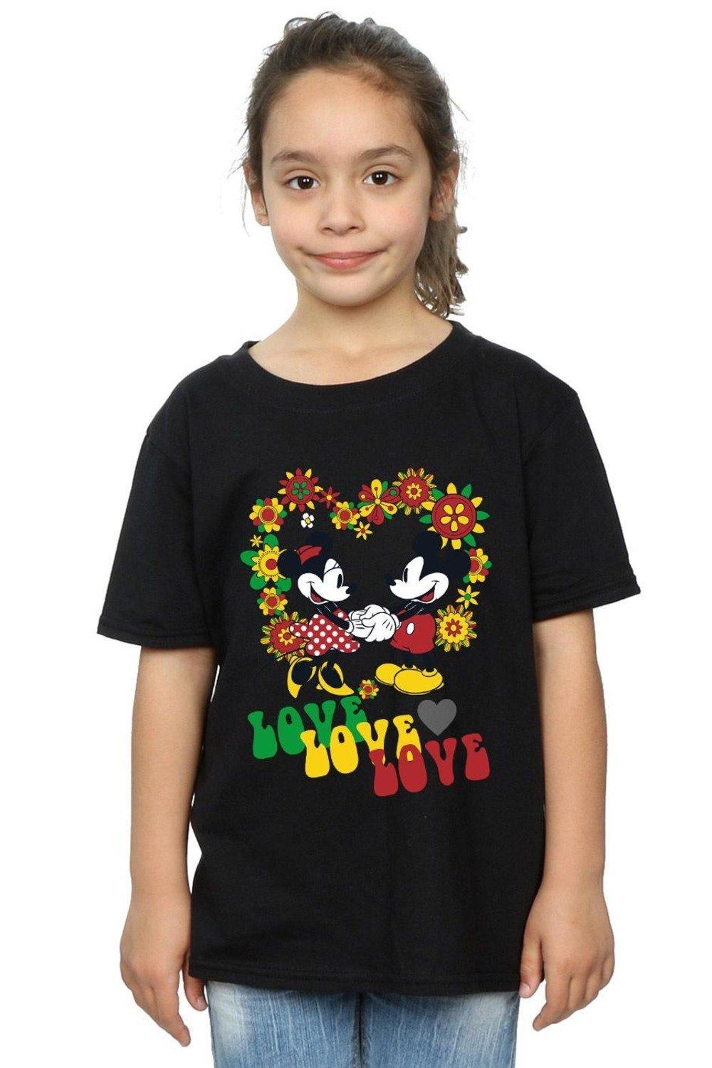 Mickey And Minnie Mouse Hippie Love Cotton T-Shirt
