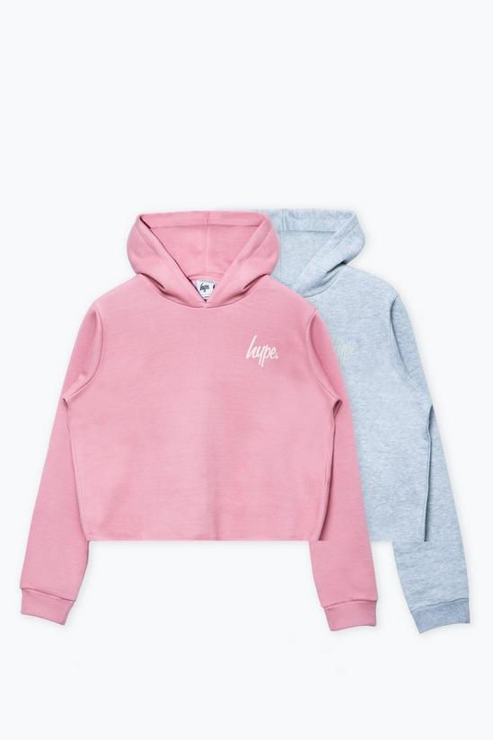 Hype 2 Pack Pink & Grey Crop Pullover Hoodies 1