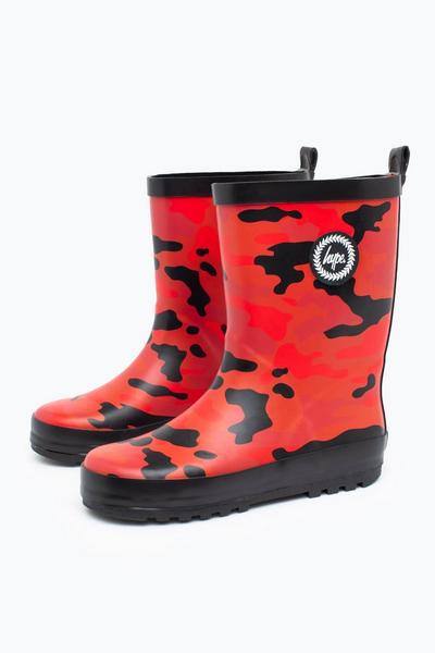 Black Red Camo Rubberised Crest Wellies