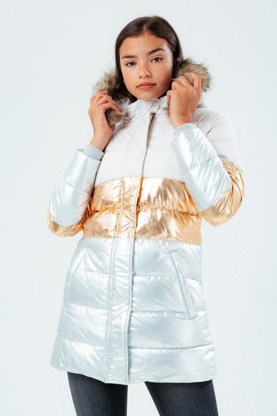 Hype Longline Metallic Panel Puffer Jacket With Fur Hood 1