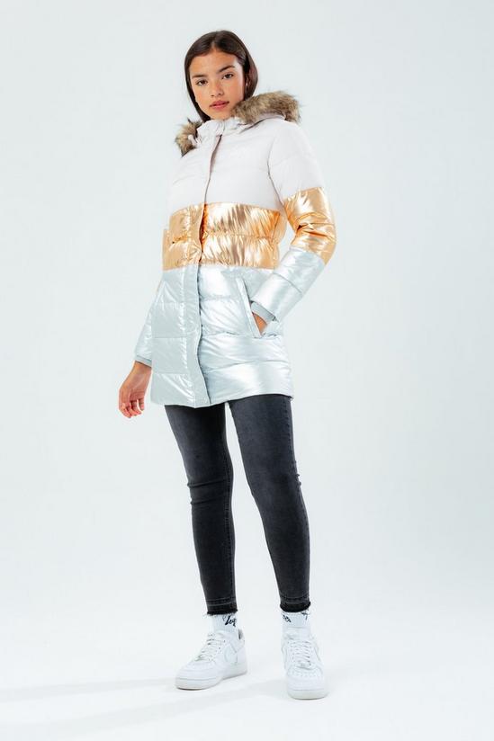 Hype Longline Metallic Panel Puffer Jacket With Fur Hood 2