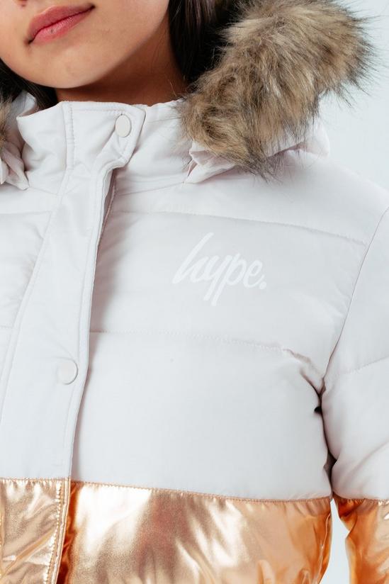 Hype Longline Metallic Panel Puffer Jacket With Fur Hood 4
