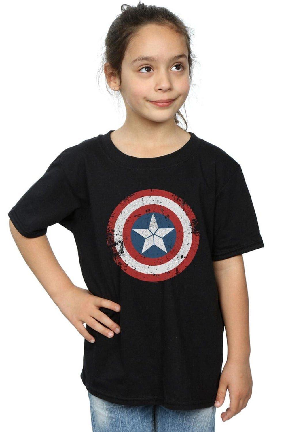 Captain America Civil War Distressed Shield Cotton T-Shirt