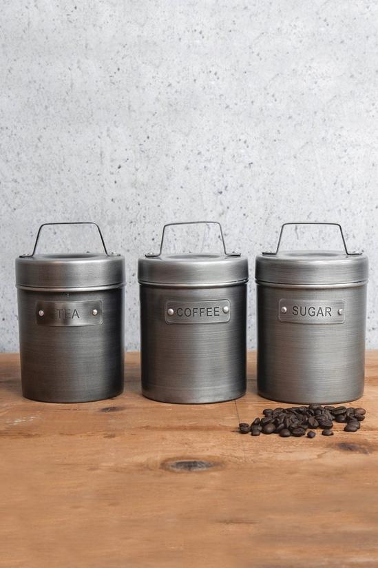 Industrial Kitchen Tea, Coffee and Sugar Canisters in Gift Box, Vintage-Style Metal 1