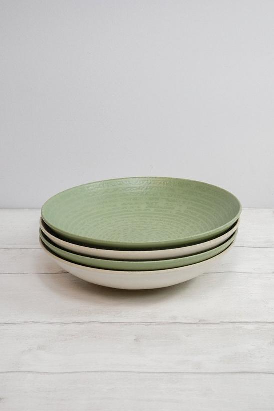 KitchenCraft Set of 4 Green and White Pasta Bowls in Gift Box, Lead-Free Glazed Stoneware 1