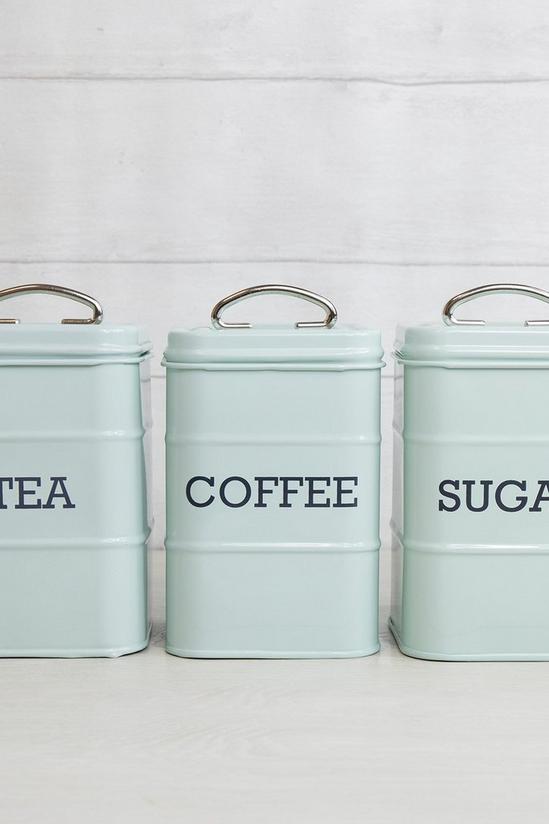 Living Nostalgia Vintage Blue Tea, Coffee and Sugar Canisters in Gift Box, Steel 2