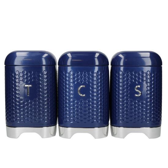 Lovello Midnight Navy Textured Tea, Coffee and Sugar Canisters in Gift Box, Steel 1