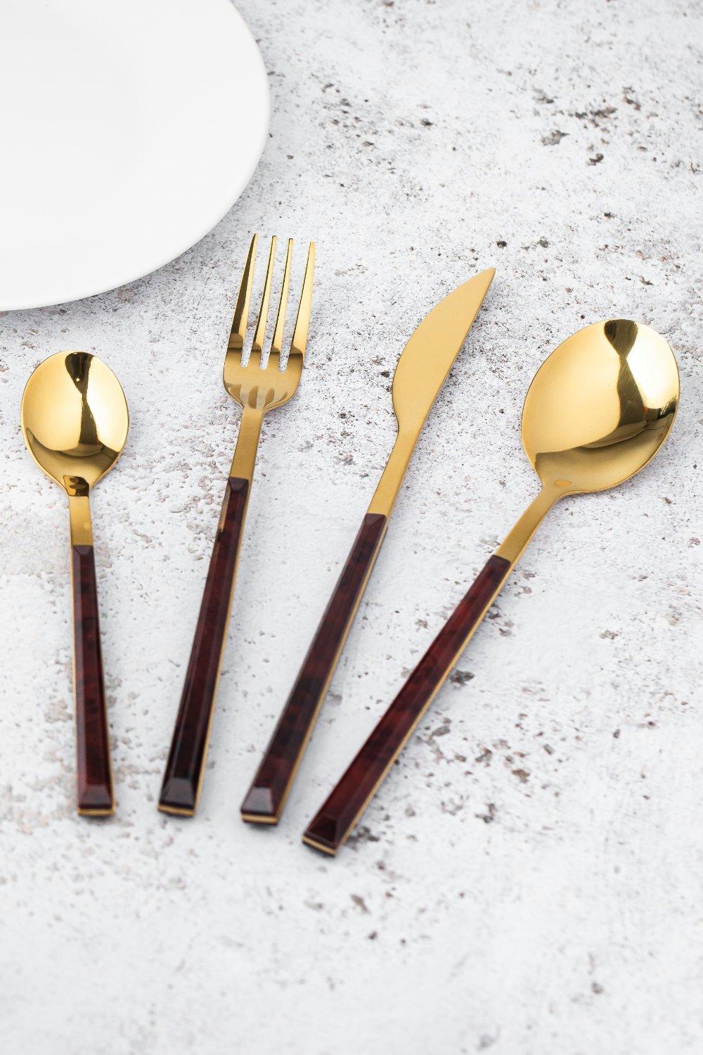 16-Piece Faux Tortoise Shell Cutlery Set, Stainless Steel