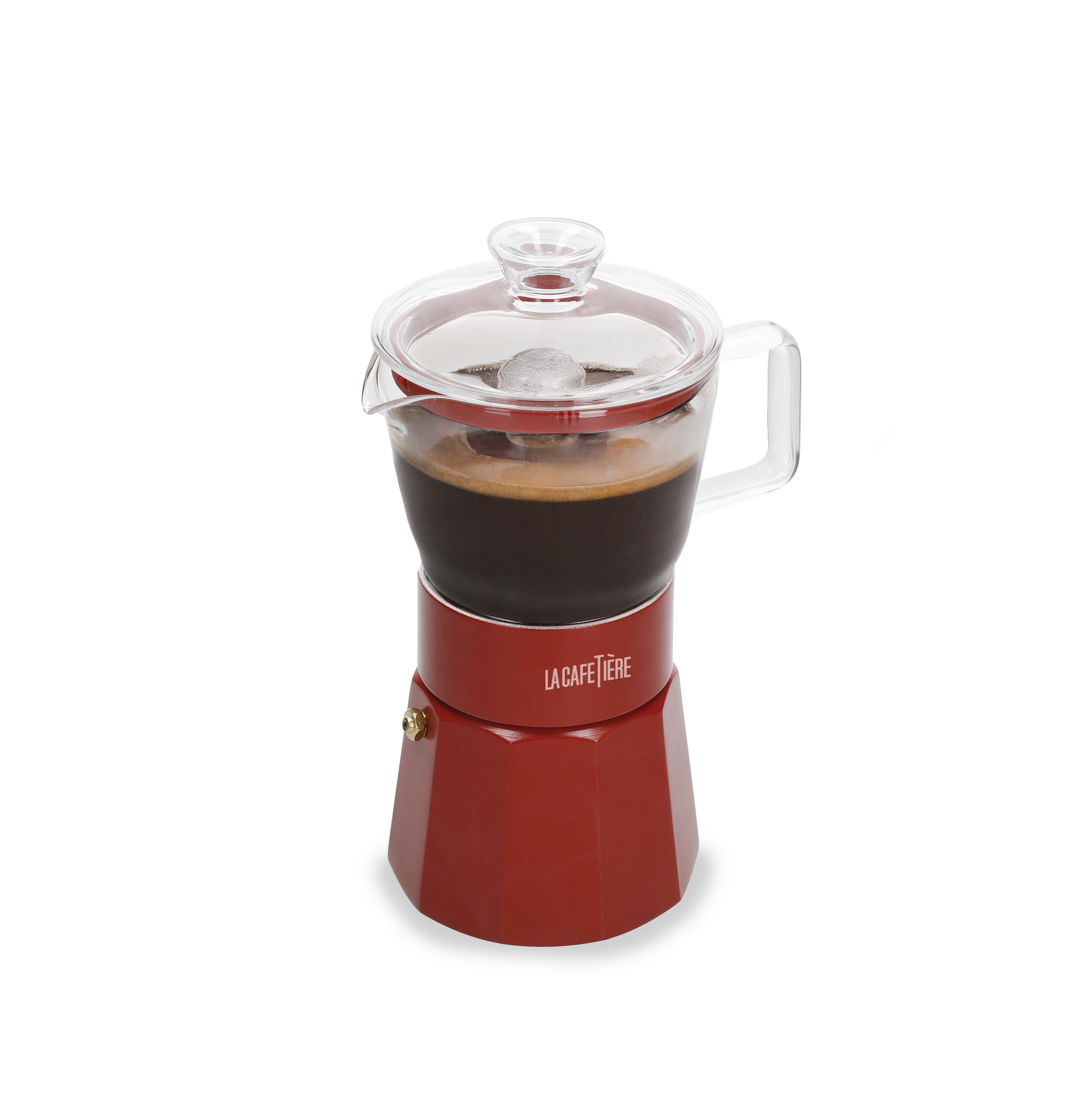 Glass Espresso Maker, Red, 6 cup