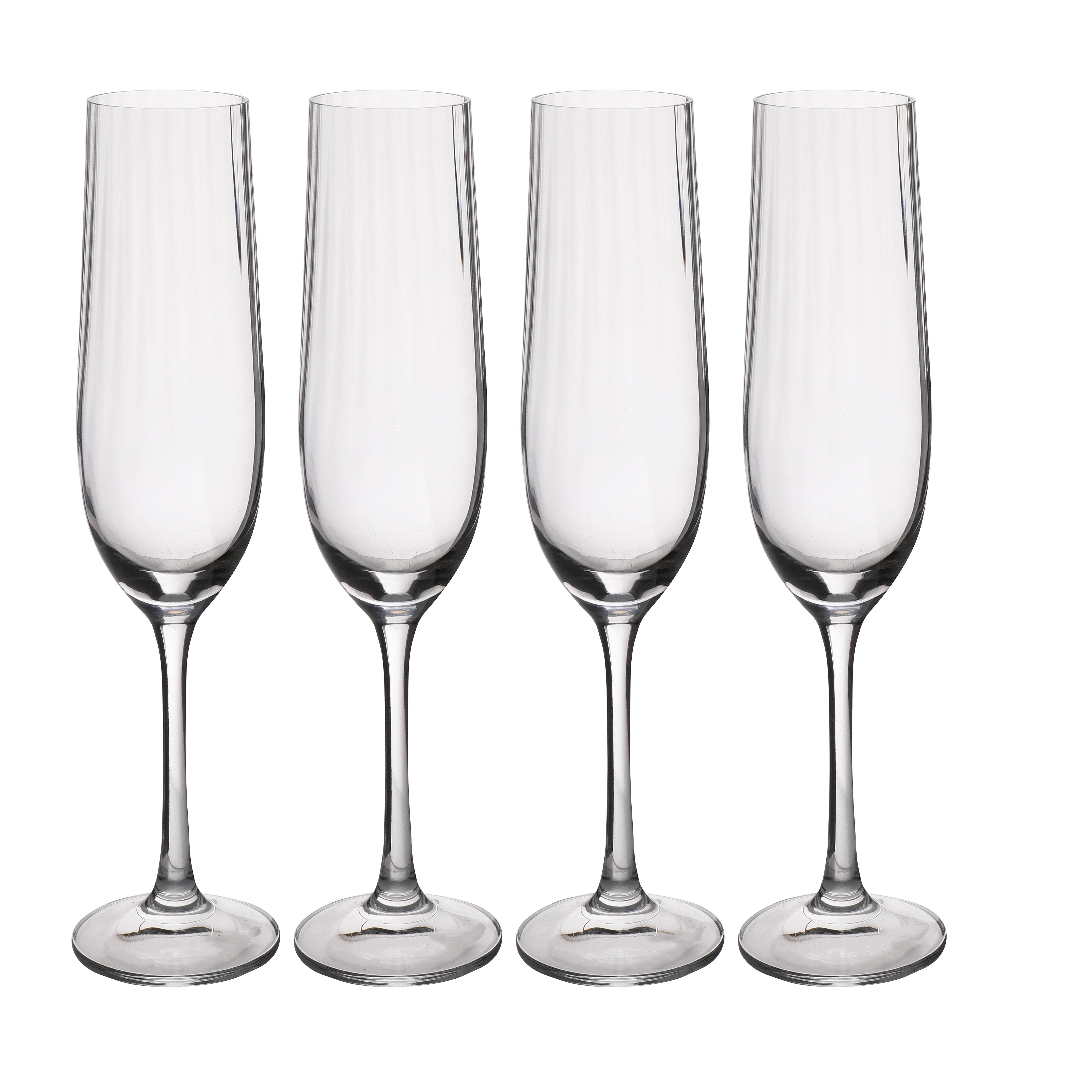 Treviso Crystal Champagne Flute Glasses, Set of 4, 190ml
