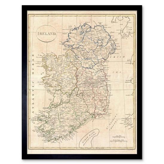 Artery8 Vintage 1799 Clement Cruttwell Ireland Map Ulster Connaught Leinster Munster Four Provinces Art Print Framed Poster Wall Decor 12x16 inch 1