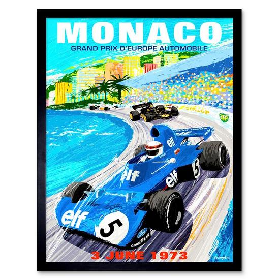 Artery8 Wall Art Print Monaco Europe Grand Prix 1973 Motor Sport Racing Formula 1 Race Vintage Advert Art Framed 1