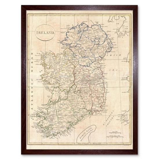 Artery8 Vintage 1799 Clement Cruttwell Ireland Map Ulster Connaught Leinster Munster Four Provinces Art Print Framed Poster Wall Decor 12x16 inch 1