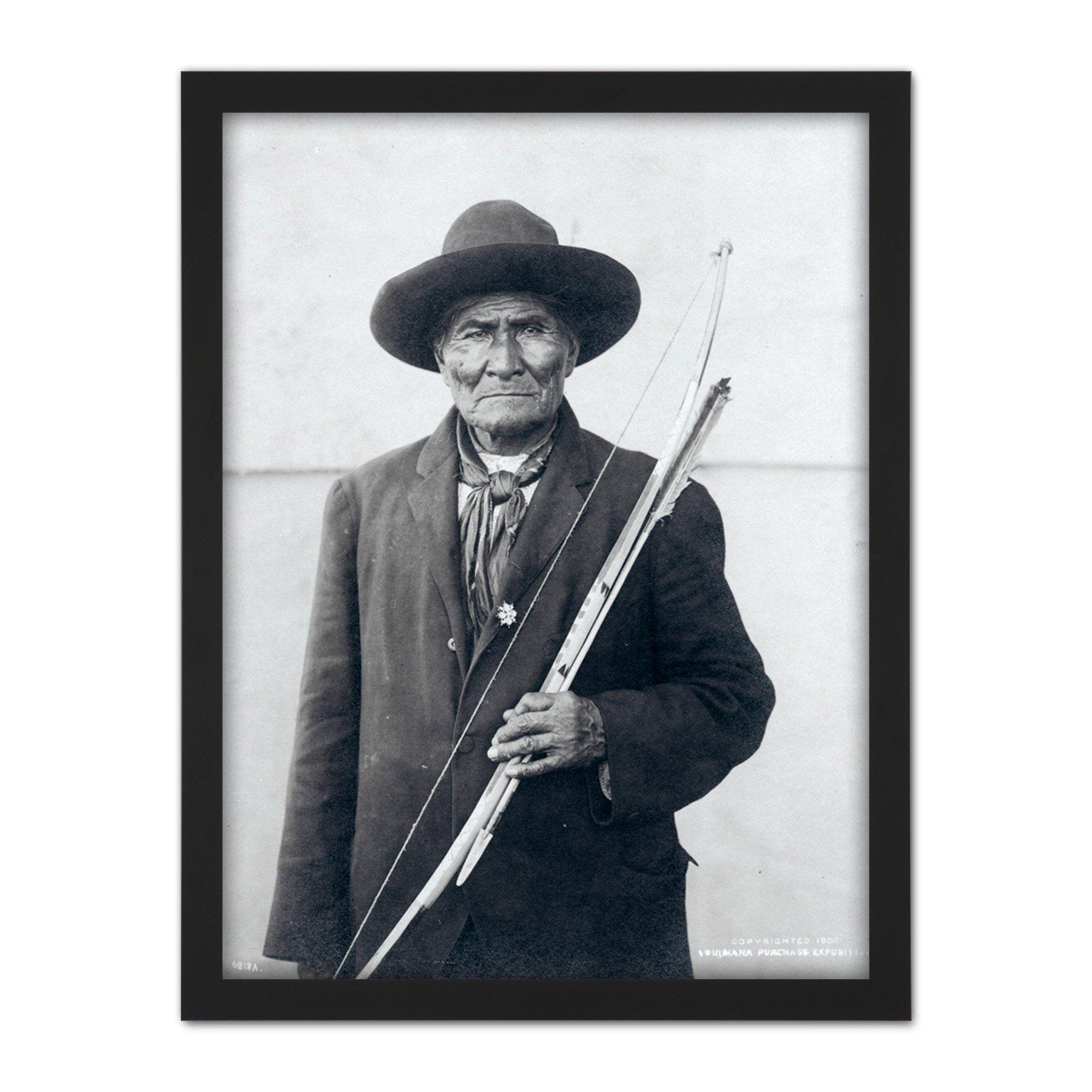 Geronimo Apache Chief Native American Vintage BW Photo Large Framed Wall Decor Art Print