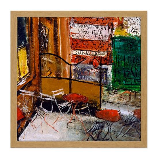 Artery8 Saeki Yuzo Cafe Terrace With Posters Square Framed Wall Art Print Picture 16X16 Inch 1