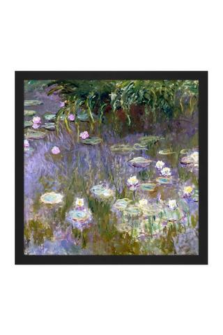 Product Wall Art Print Claude Monet Water Lilies Painting Square Framed Picture 16X16 Inch Black