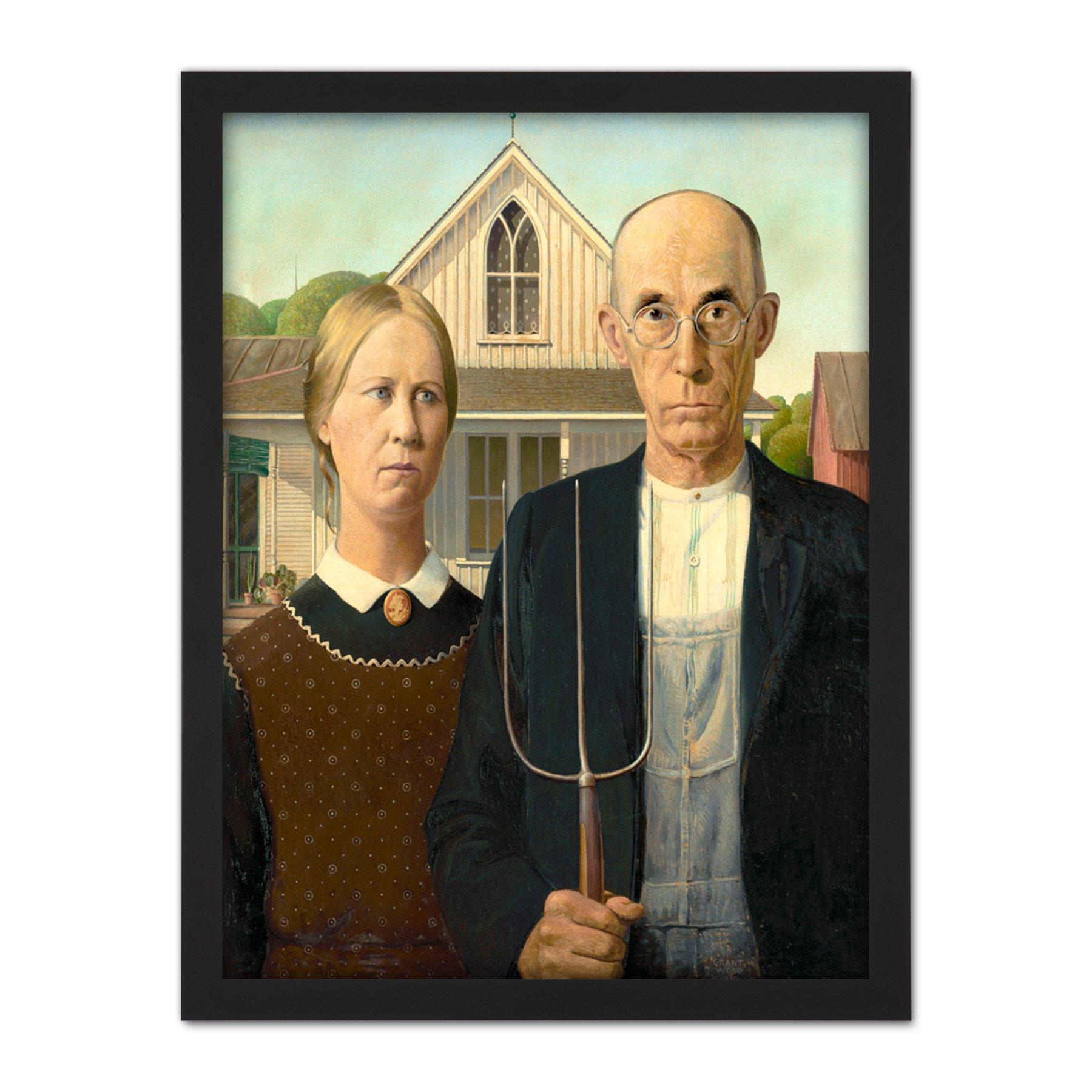 Grant Wood American Gothic Painting Large Framed Wall Decor Art Print