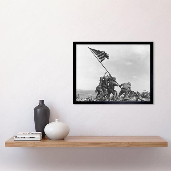 Artery8 Wall Art Print Joe Rosenthal Marines Raising American Flag 1945 Photo Iwo Jima Iconic WW2 Black and White Art Framed 2
