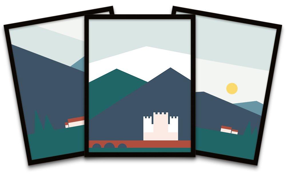 Geometric Highlands Eilean Donan Bonnie Scotland Castles Black Framed Wall Art Print Poster Home Dec