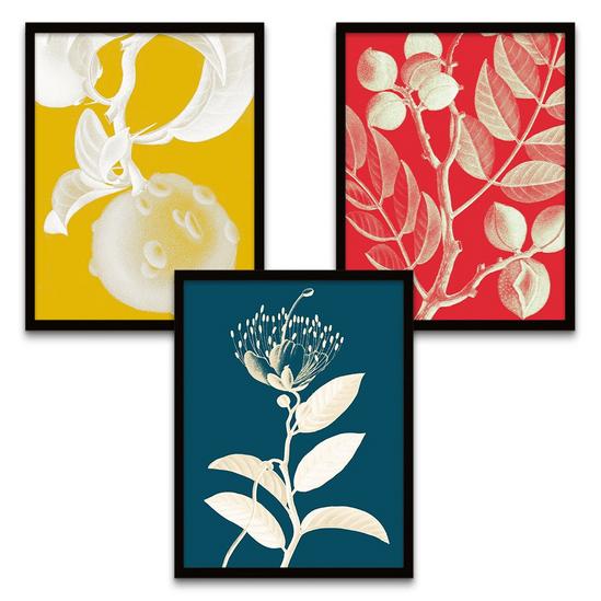 Wee Blue Coo Botanics Modern Bold Multi Coloured Leaves Ferns Nature Black Framed Wall Art Print Poster Home Decor Premium Pack of 3 2