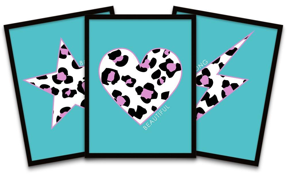Leopard Blue Purple Strong Beautiful Heart Black Framed Wall Art Print Poster Home Decor Premium Pac