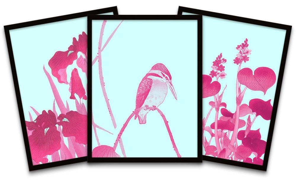 Ohara Koson Pink Kingfisher Lotus Flower Nature Black Framed Wall Art Print Poster Home Decor Premiu