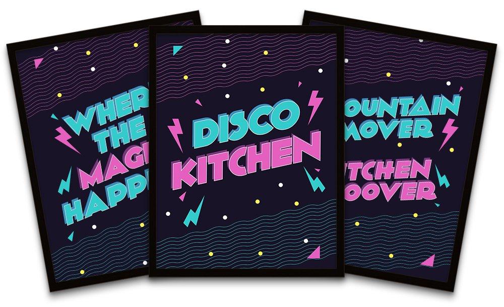 Disco Kitchen Where Magic Happens Black Framed Wall Art Print Poster Home Decor Premium Pack of 3