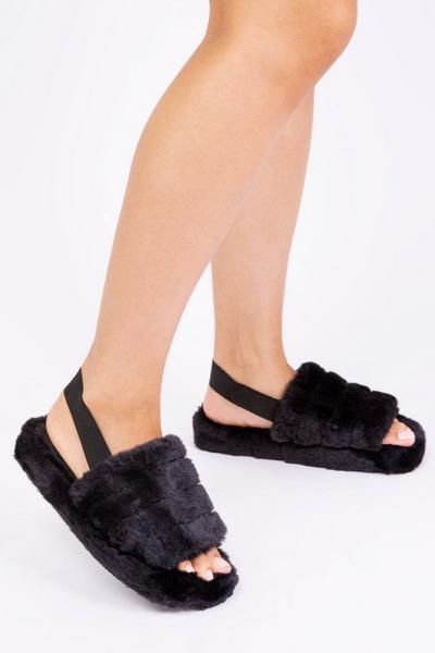 Kids Fluffy Faux Fur Mule Slippers With Elastic Strap
