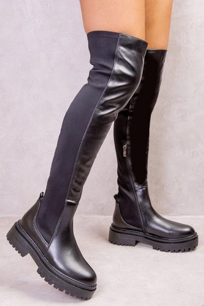 'Elena' Chunky Over The Knee Strech Boots