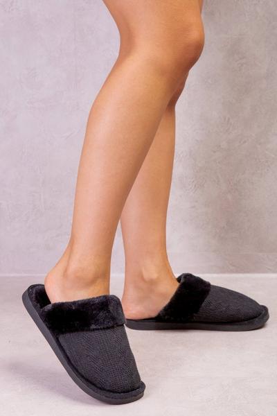 'Jumanah' Slip On Knitted Teddy Faux Fur Lined Slippers