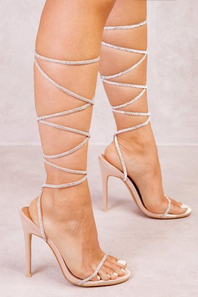 'Ophelia' Diamante Strap Lace Up Tie Leg High Heels