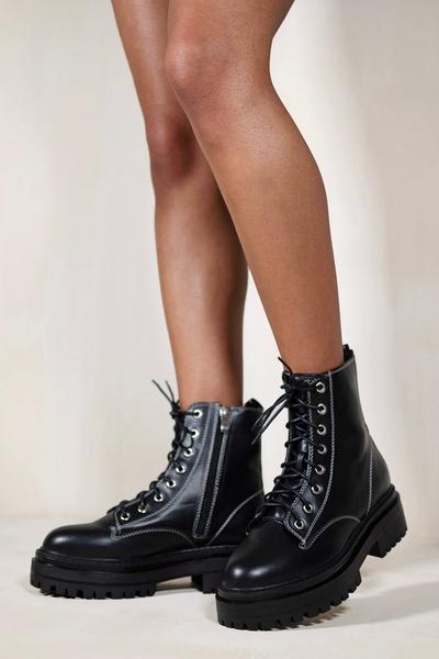 'Annie' Chunky Platform Ankle Boot With Lace Up Detail