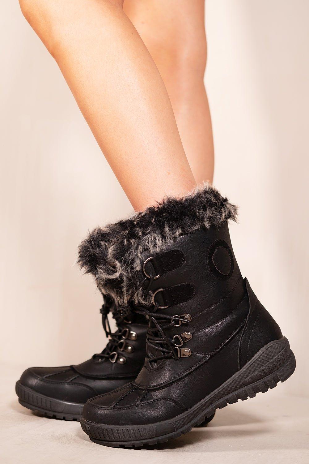 'Clarrisa' Flatform Fur Lined Ankle Boots With Lace Up