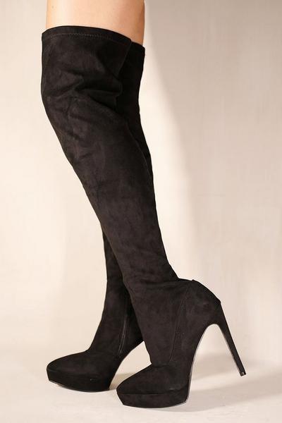 'Veena' Pointed Toe Knee High Heel Platform Boots