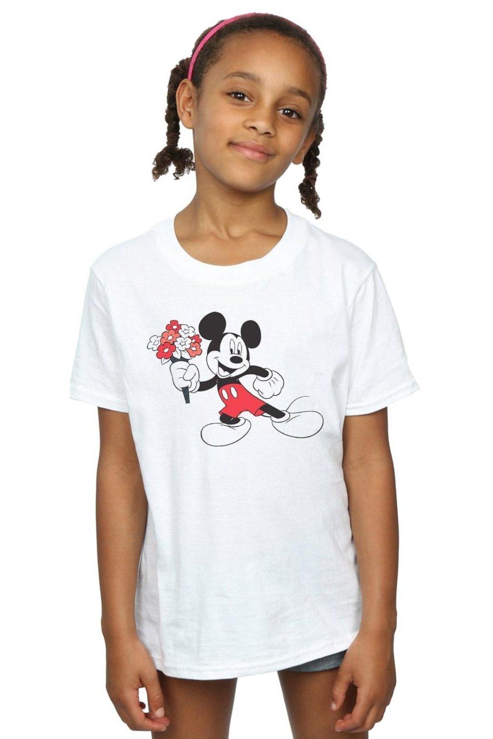 Mickey Mouse Flowers Cotton T-Shirt