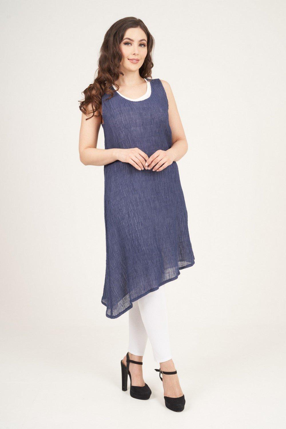 Linen Mix Double Layered Dress With Necklace