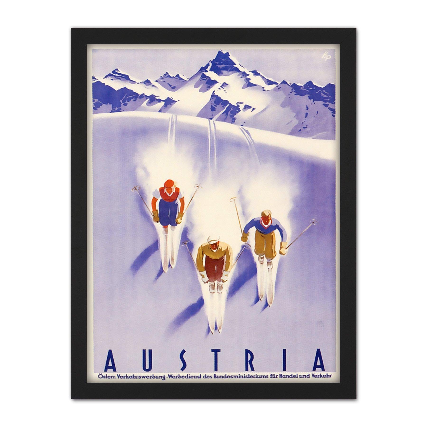 Austria Alps Ski Snow Winter Travel Large Framed Wall Decor Art Print