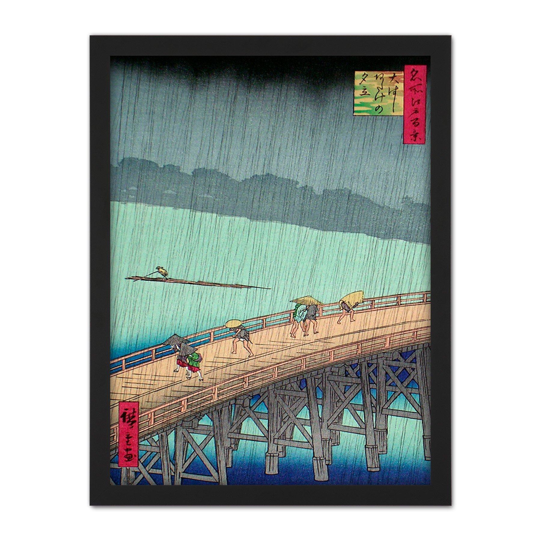 Utagawa Hiroshige Shower Shin Ohashi Bridge Large Framed Wall Decor Art Print