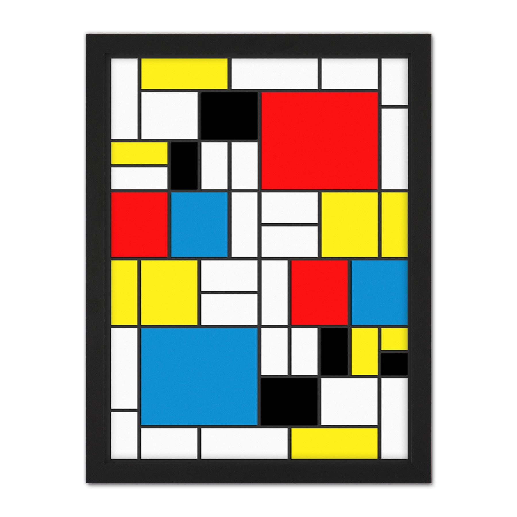 Piet Mondrian Abstract Cubes Squares Large Framed Wall Decor Art Print
