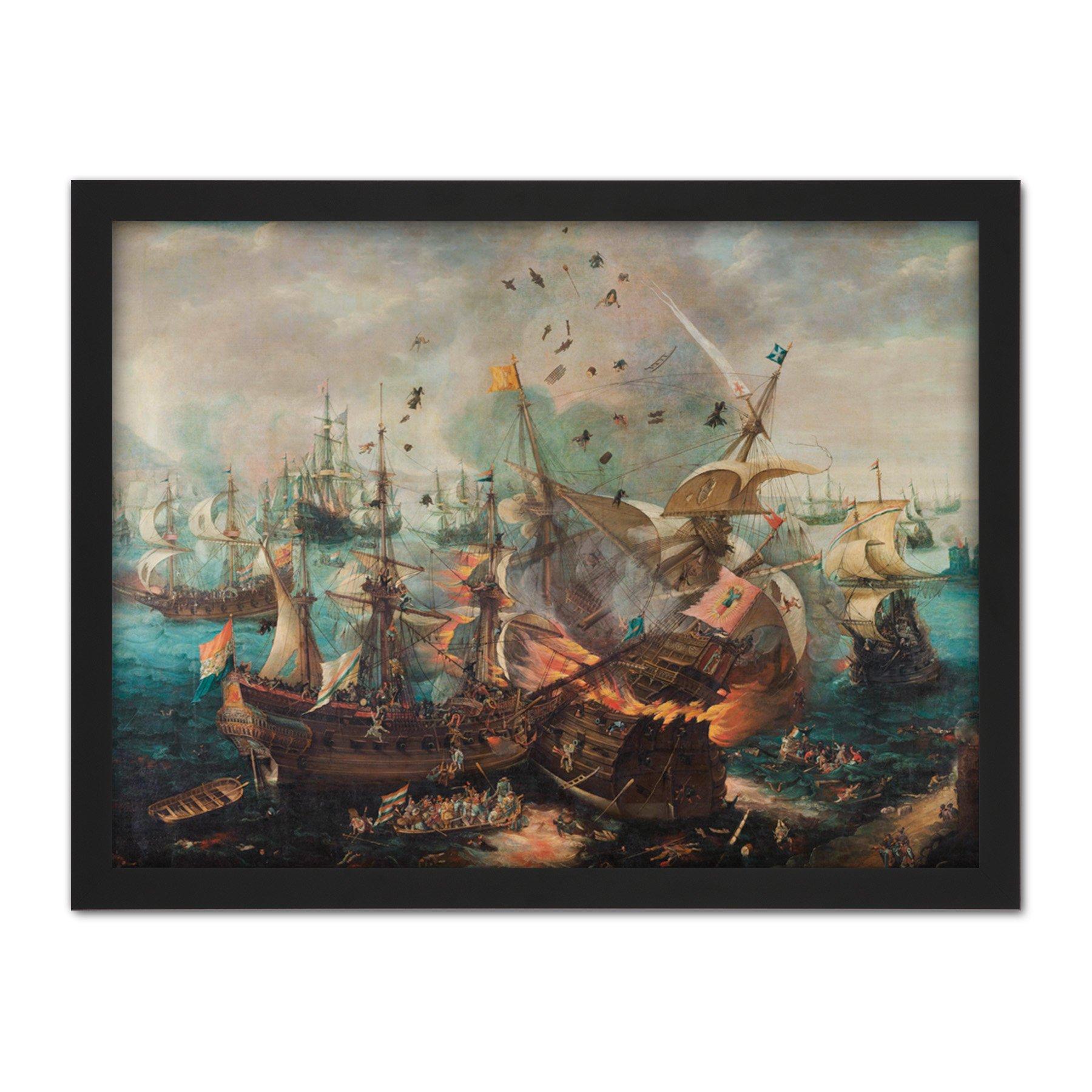 Van Wieringen Battle Of Gibraltar 1607 Painting Large Framed Wall Decor Art Print