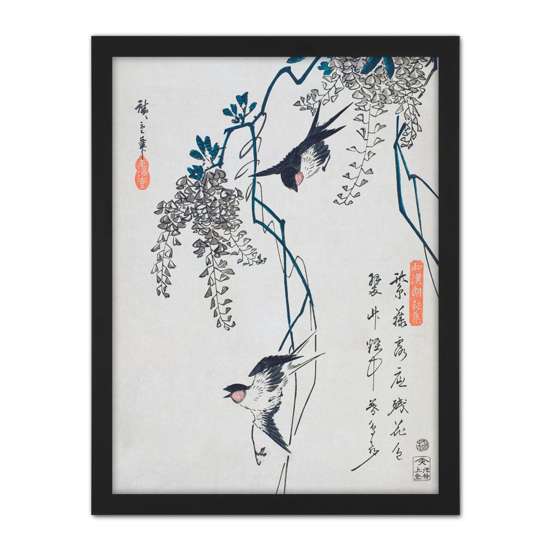 Swallows And Wisteria Utagawa Hiroshige Large Framed Wall Decor Art Print