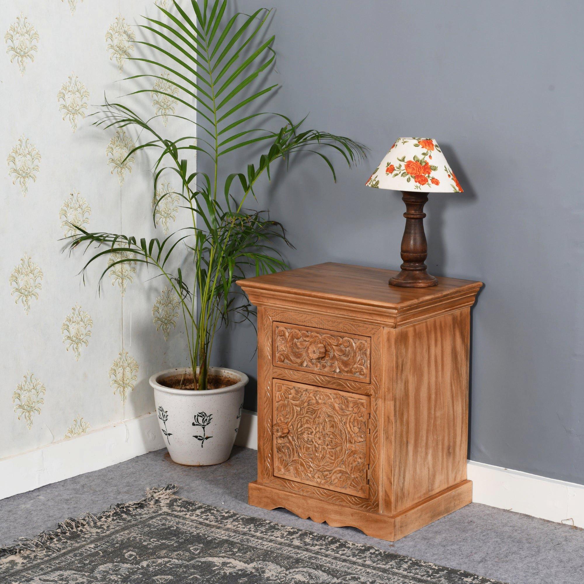 Darvell Mango Wood Bedside Table With Storage