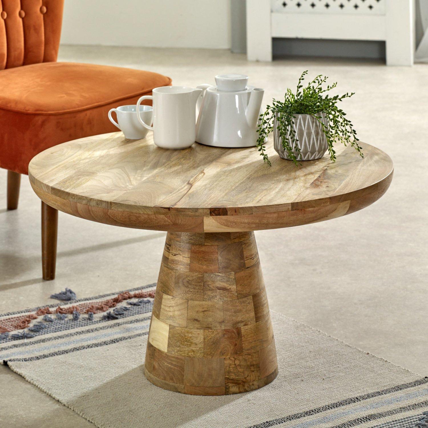 Bratton Mango Wooden Round Coffee Table Mushroom Style
