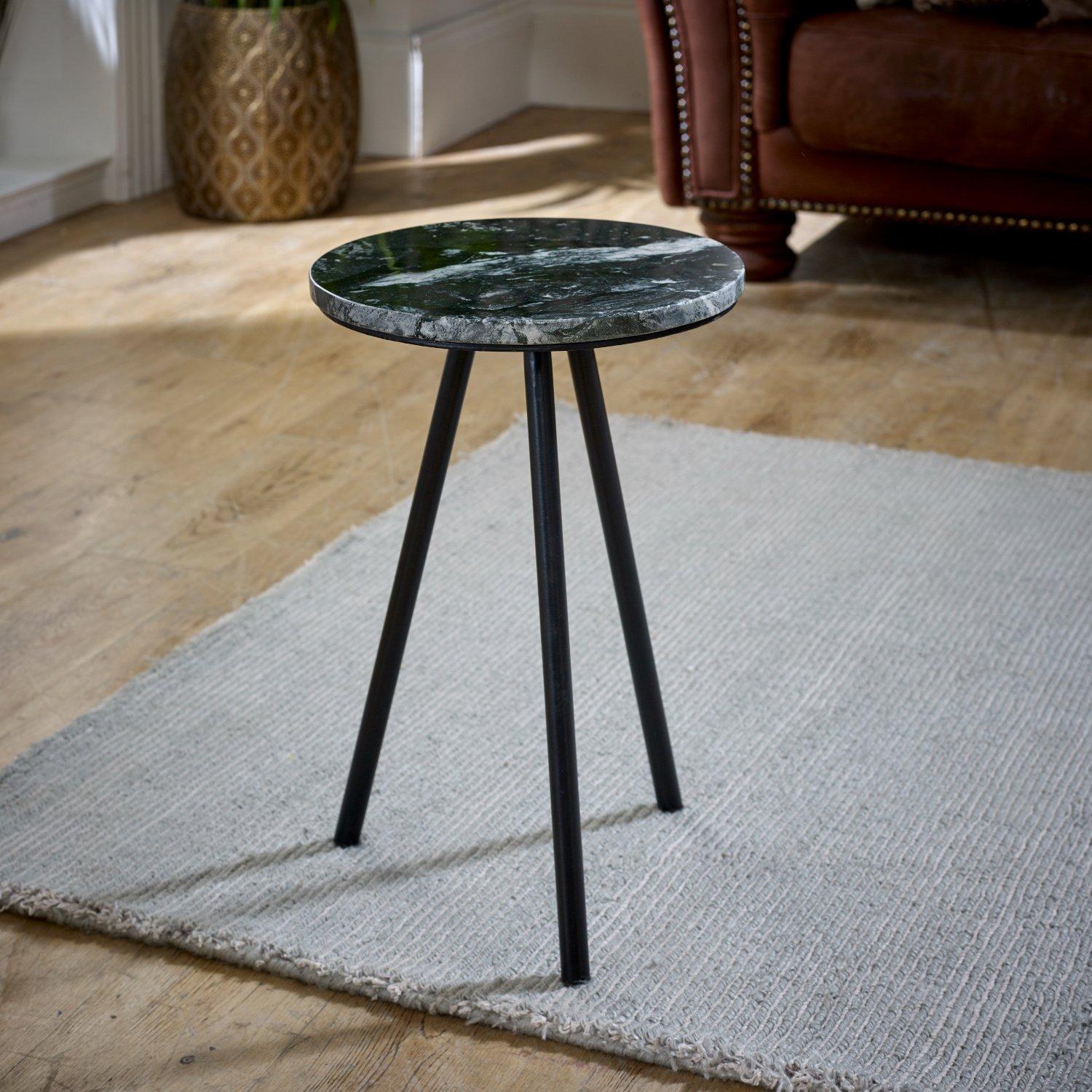 Tilden Side Table With Black Marble Top & Metal Legs