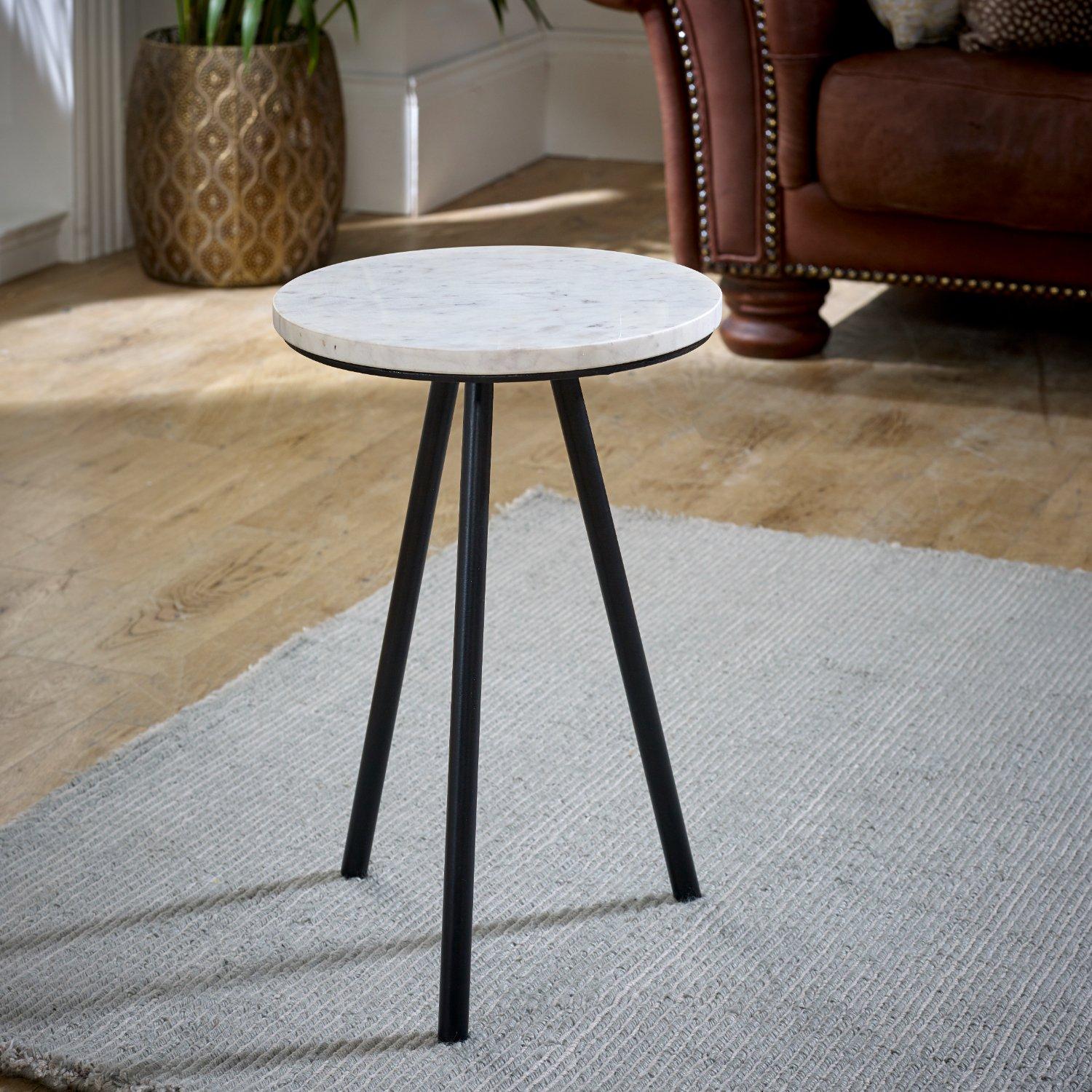 Tilden Side Table With White Marble Top & Metal Legs