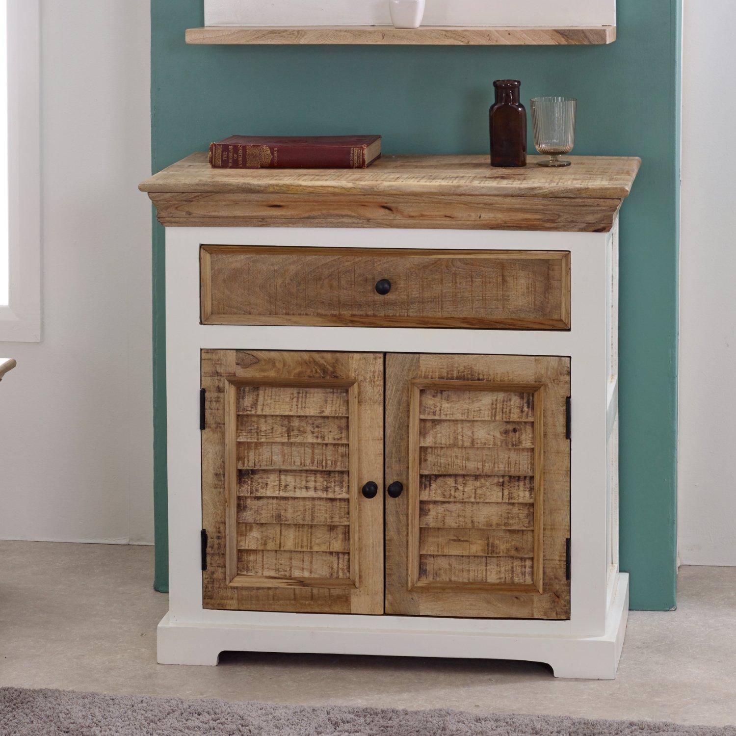 Curley Solid Mango Wood Small Sideboard White